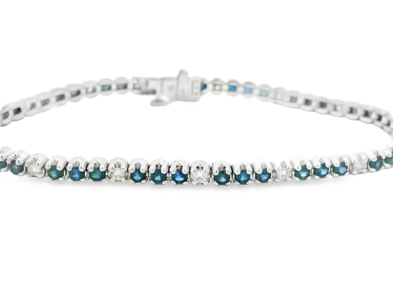 Ridge gem bracelet-14K White Gold Blue Sapphire & Diamond Bracelet