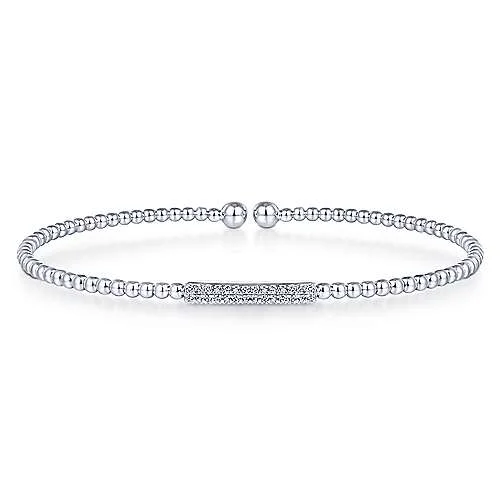 Low-profile cabochon bracelet-14K White Gold Bujukan Bead Cuff Bracelet with Diamonds