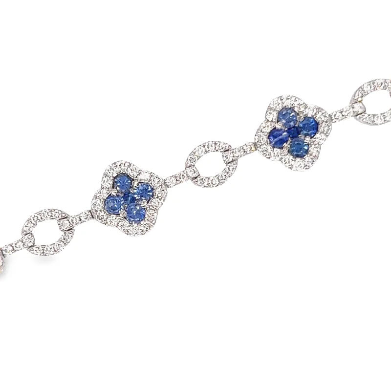 Cast silver bracelet-14K White Gold Sapphire and Diamond Clover Bracelet