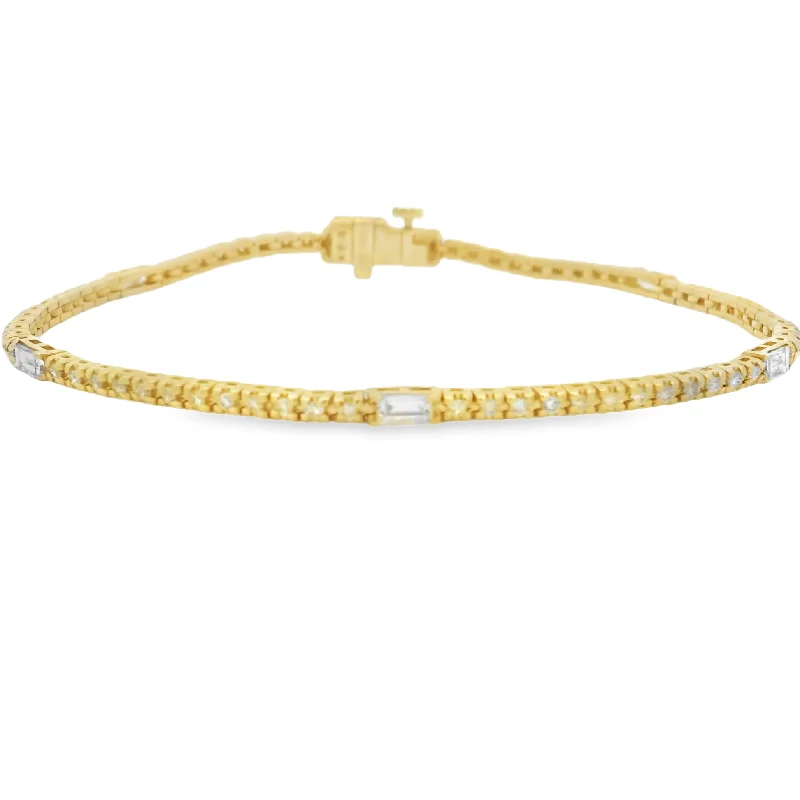 Vivid moonstone bracelet-14K Yellow Gold Baguette and Round Diamond Tennis Bracelet