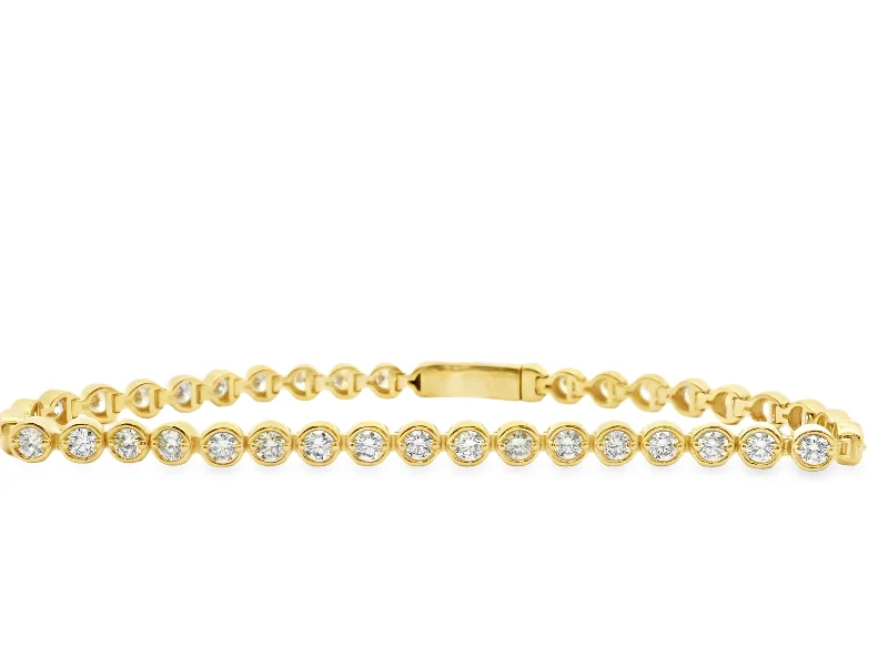 Soft silver bracelet-14K Yellow Gold Diamond Tennis Bracelet - Round Stations - 3.00ctw