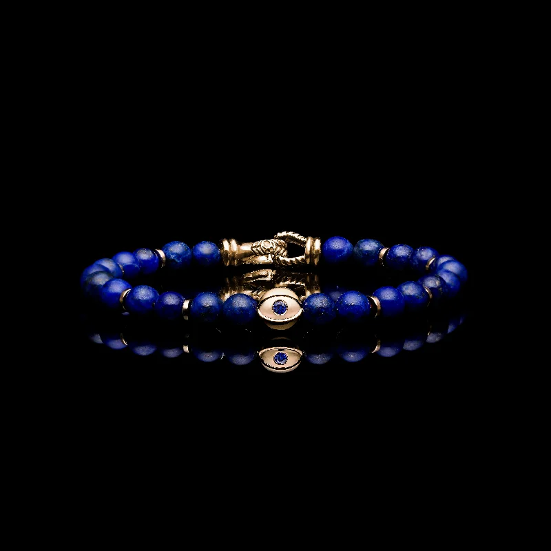 Coarse gem bracelet-18k Gold Evil Eye Bracelet | Lapis Lazuli Beaded Bracelet In Laurel Clasp