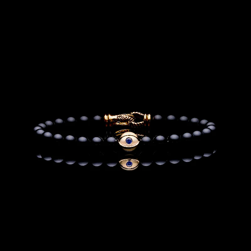 Cool aquamarine bracelet-18k Gold Evil Eye Bracelet | Onyx Beaded Bracelet In Laurel Clasp