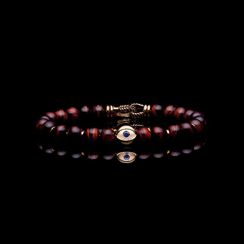 Fine braid bracelet-18k Gold Evil Eye Bracelet | Red Tiger Eye Beaded Bracelet In Laurel Clasp