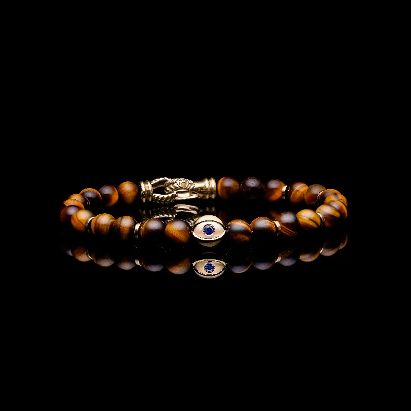 Wire-twirl bracelet-18k Gold Evil Eye Bracelet | Tiger Eye Beaded Bracelet In Laurel Clasp