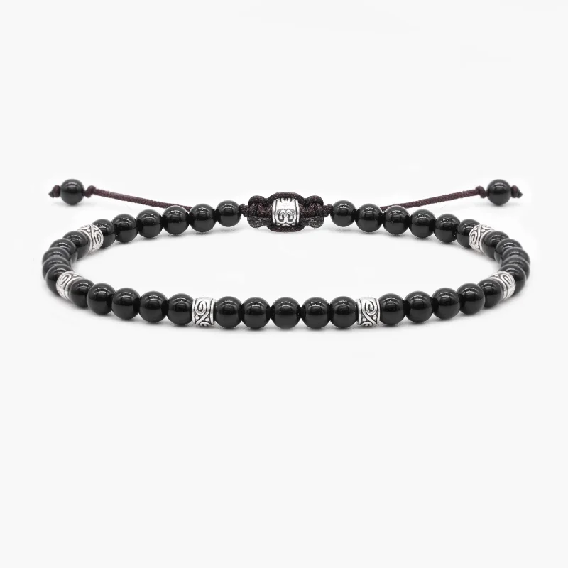 Recessed stone bracelet-4mm "Macramé" Bracelet (Black Onyx)