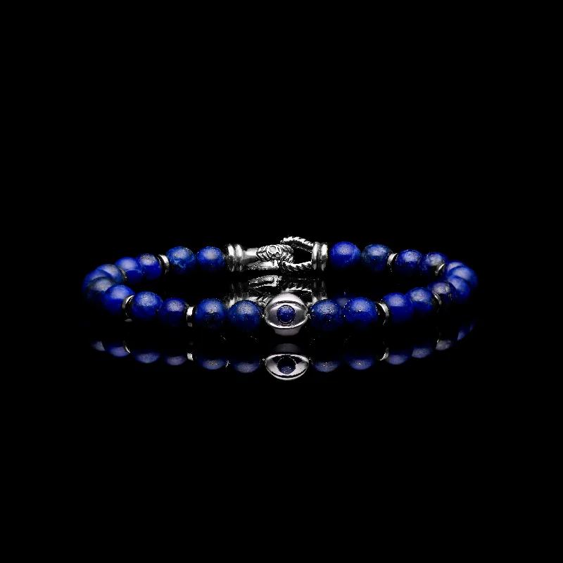 Untamed pearl bracelet-925 Silver Evil Eye Bracelet | Lapis Lazuli Beaded Bracelet In Laurel Clasp