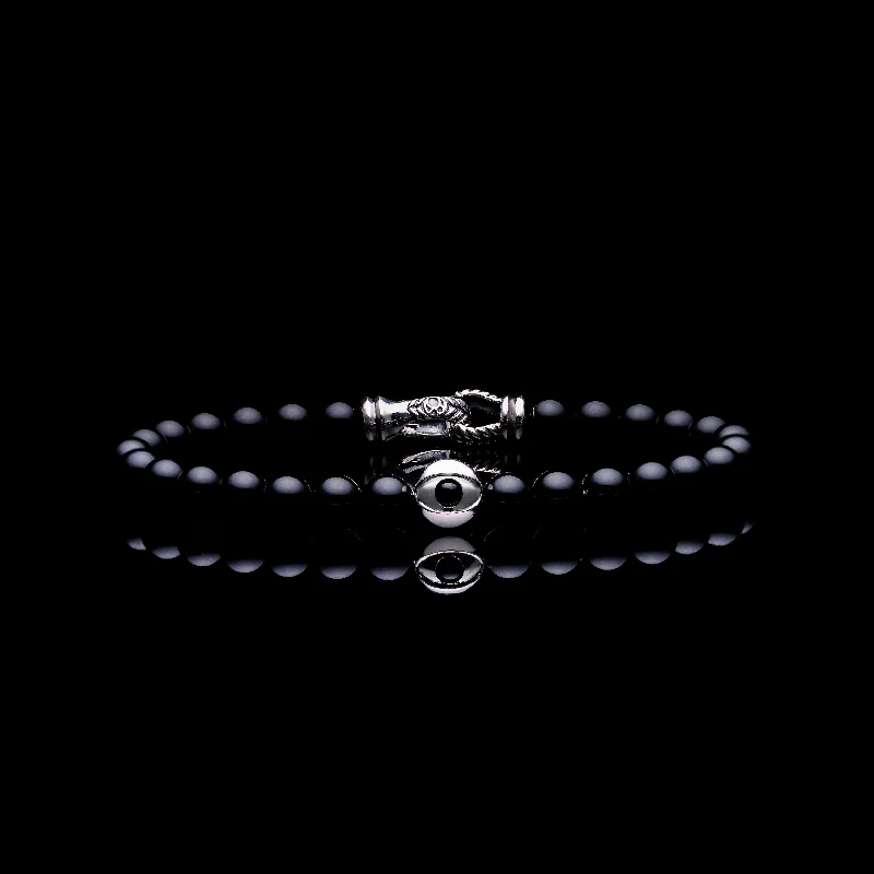 Ridge gem bracelet-925 Silver Evil Eye Bracelet | Onyx Beaded Bracelet In Laurel Clasp