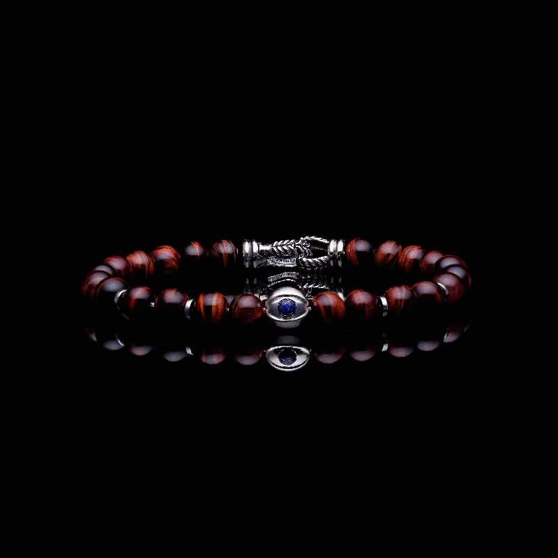 Extended diamond bracelet-925 Silver Evil Eye Bracelet | Red Tiger Eye Beaded Bracelet In Laurel Clasp