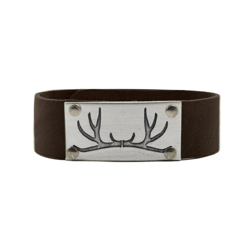 Connected band bracelet-Antler Leather Cuff Bracelet