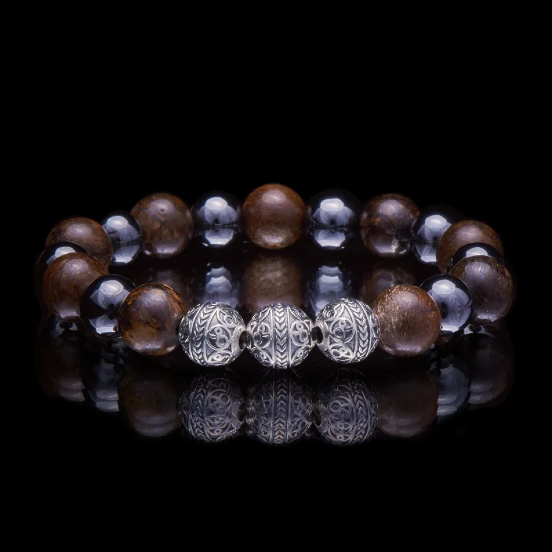 Incised design bracelet-Apollo | Classic Silver Beaded Bracelet