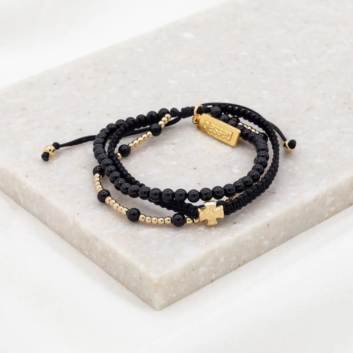 Radiant minimalist bracelet-Be Still Prayer Bracelet - Black Agate