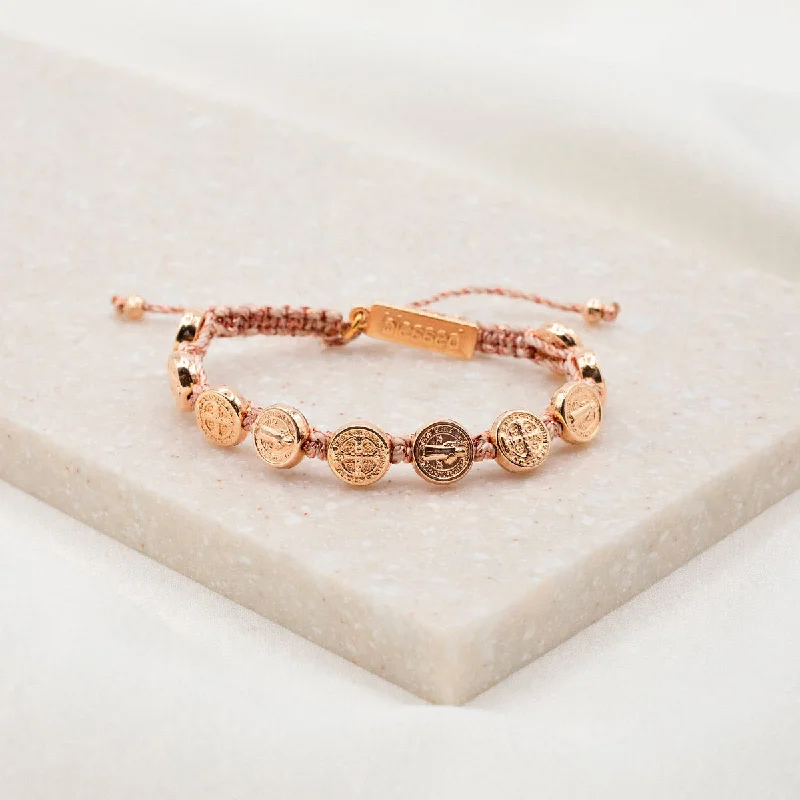 Rough sapphire bracelet-Benedictine Blessing Bracelet - Rose Gold Medals