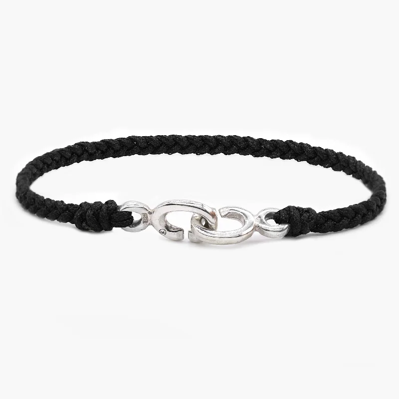 Tide-wave bracelet-Braided Bracelet With Sterling Silver Links (Black)