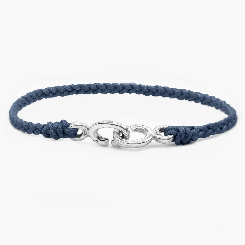 Twelve-gem bracelet-Braided Bracelet With Sterling Silver Links (Navy Blue)