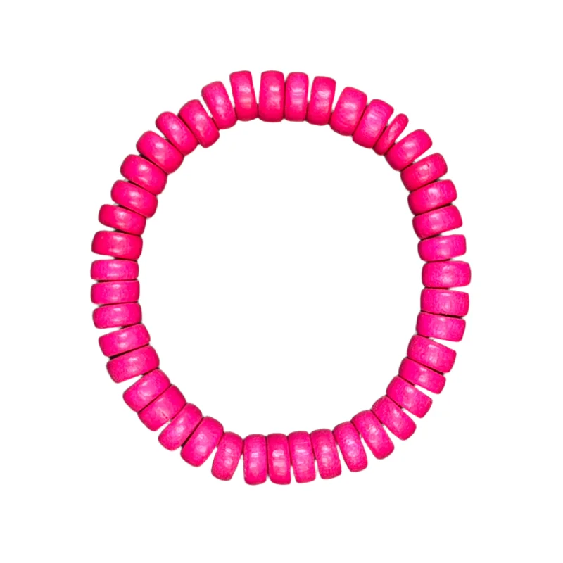 Speckled band bracelet-Bright Pink Wood Rondelle 8mm Bracelet