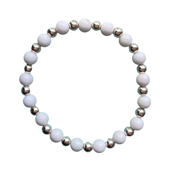 Tide-wave bracelet-Celine White Jade Silver 6mm Bracelet