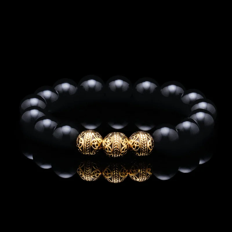 Frayed rim bracelet-Gold Classic Obsidian Bracelet