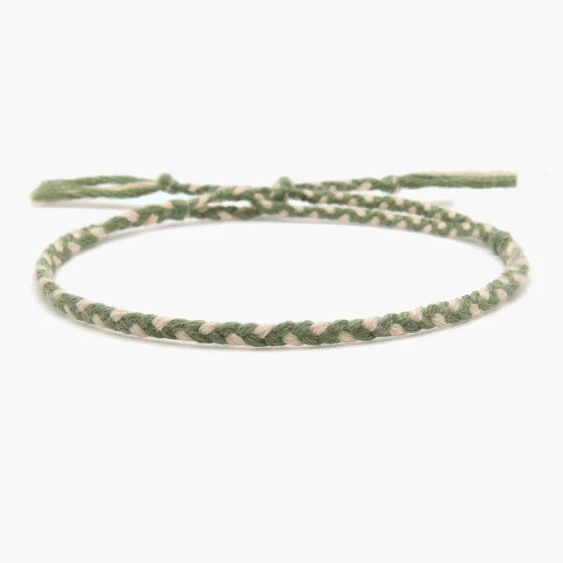 Etched nickel bracelet-Cotton Temple Bracelet (Green/Cream)