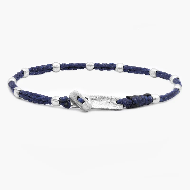 Spike motif bracelet-Double Braided Cord With Sterling Silver Crimped Beads Bracelet (Navy)