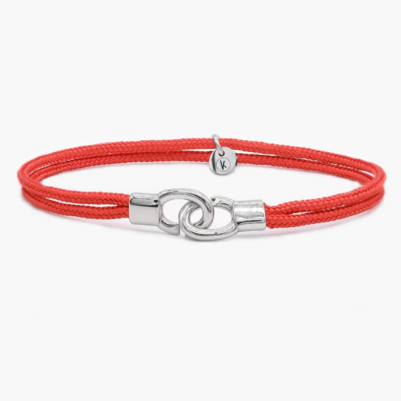 Coiled helix bracelet-Double Sailing Cord Bracelet With Silver Lock (Red)