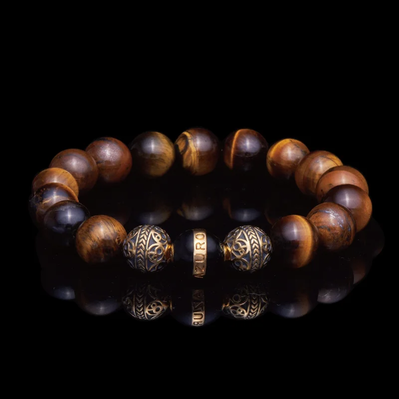 Furrowed pattern bracelet-Gold Black Enamel Tiger Eye Bracelet