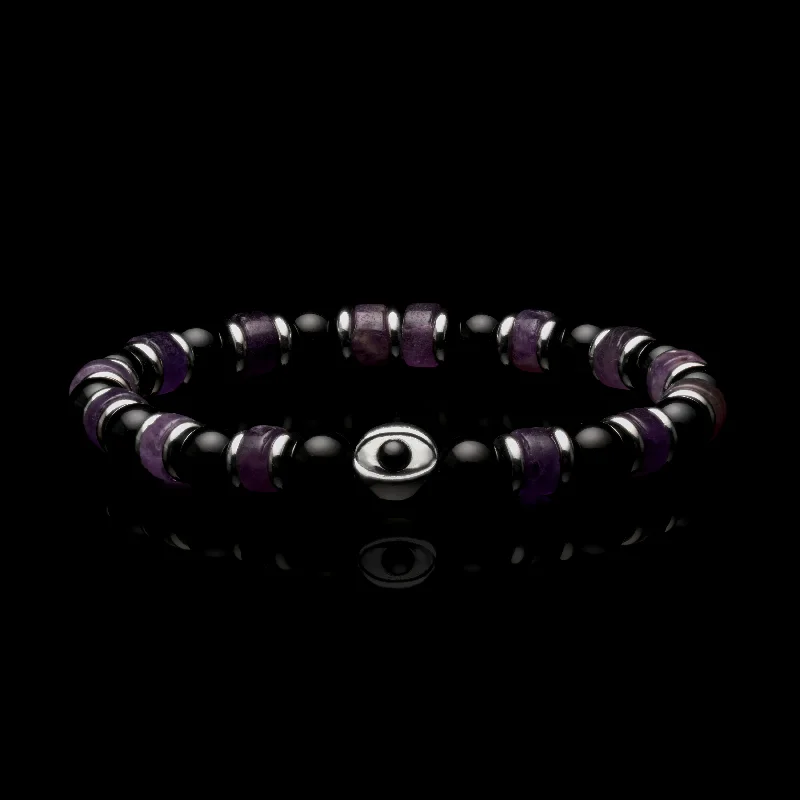 Sharp gem bracelet-Evil Eye Amethyst Beaded Bracelet