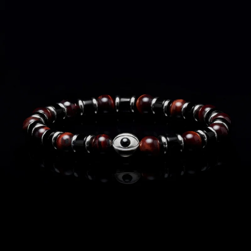 Winding design bracelet-Evil Eye Garnet Beaded Bracelet