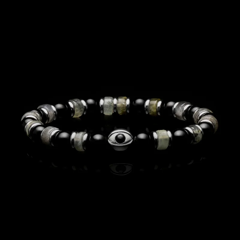 Welded gold bracelet-Evil Eye Green Rutilated Quartz Beaded Bracelet