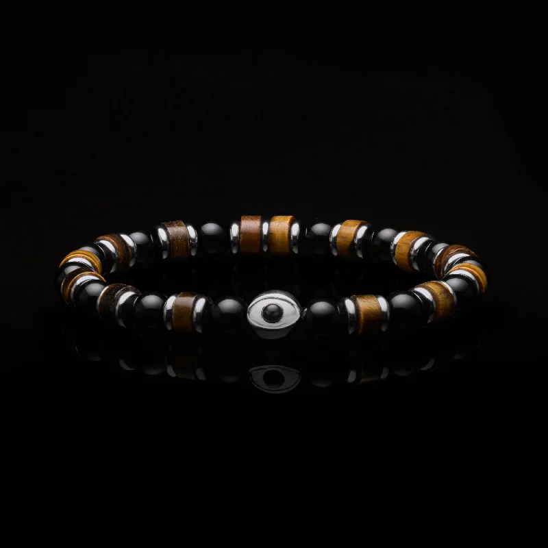 Bold quartzite bracelet-Evil Eye Tiger Eye Beaded Bracelet