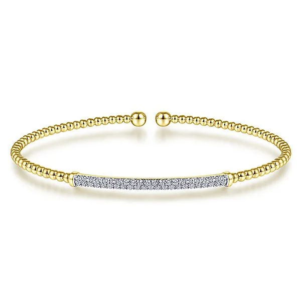 Low-profile cabochon bracelet-Gabriel & Co., Yellow  Bujukan Cuff with Diamond Pave Bar