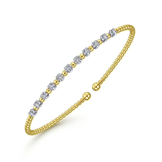 Matte quartzite bracelet-Gabriel & Co. Yellow Bujukan Cuff with Diamond Stations