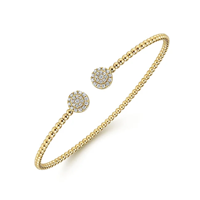 Surging wave bracelet-Gabriel & Co. Yellow Gold BujukanCuff Bracelets with Diamond Pave Discs