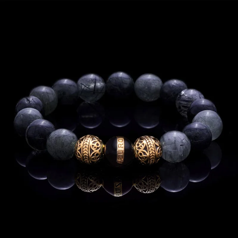 Vivid moonstone bracelet-Gold Enamel Black Gaia