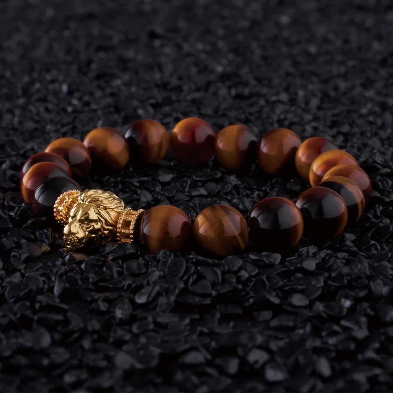 Twisted wire bracelet-Gold Lion Bracelet with Tiger Eye