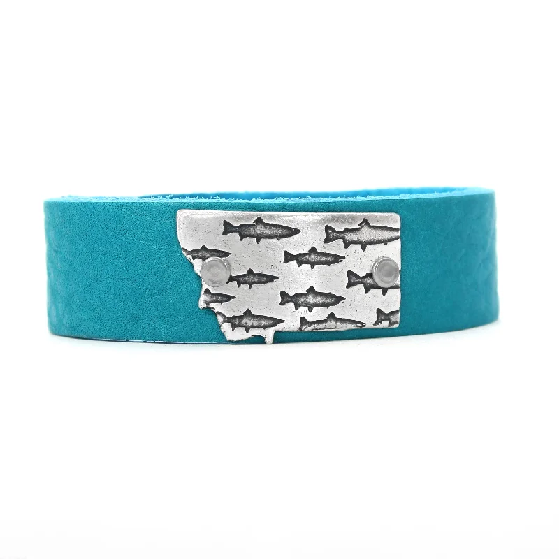 Satin cobalt bracelet-Fishing in Montana Leather Cuff Bracelet