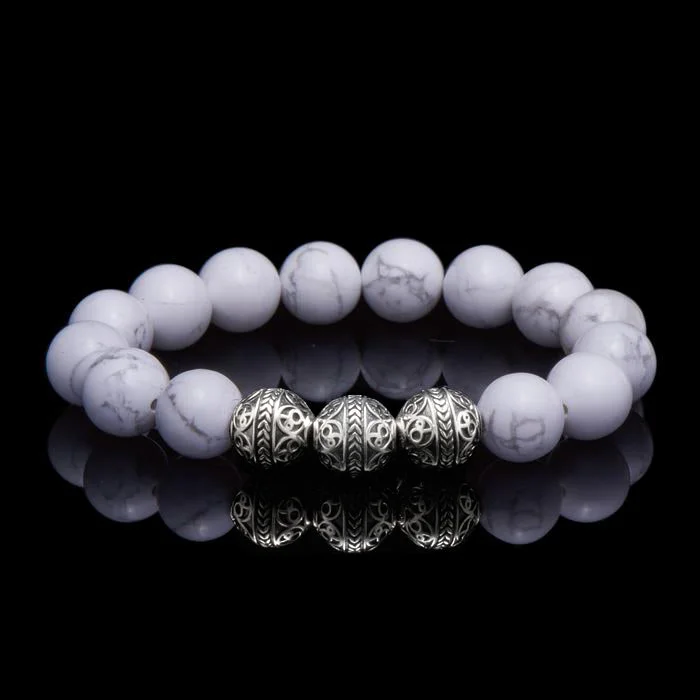 Shiny rhodium bracelet-Classic Silver Howlite Beaded Bracelet