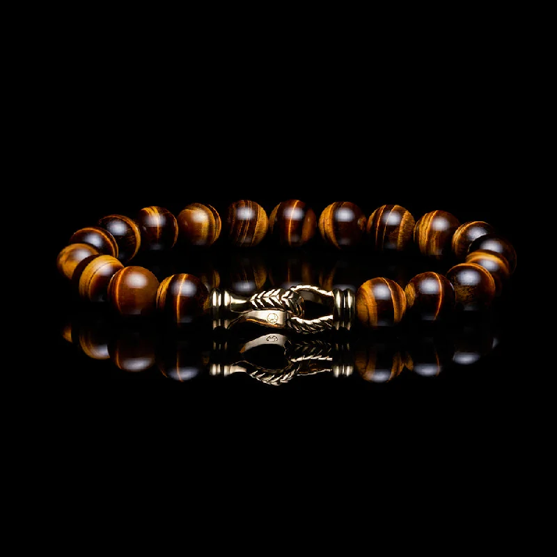 Glossy jet bracelet-Laurel 18k Gold Tiger Eye Beaded Bracelet