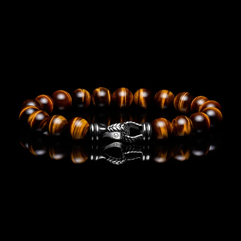 Flush-rim bracelet-Laurel Silver Tiger Eye Beaded Bracelet