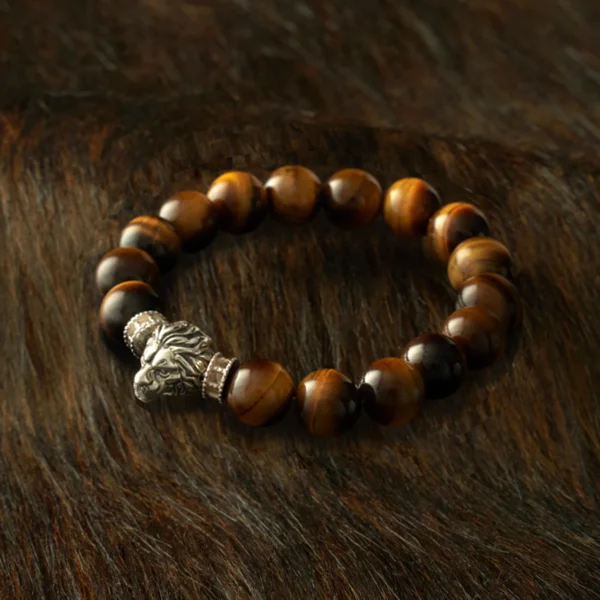 Pure gem bracelet-Silver Lion Tiger Eye Bead Bracelet