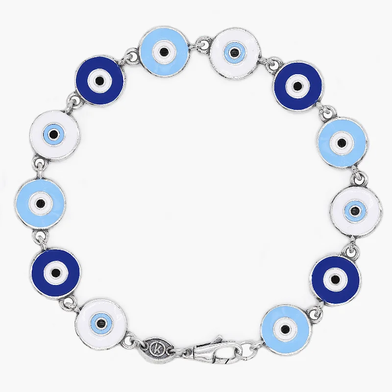 Curved gem bracelet-Maxi Multi Evil Eye Charms Sterling Silver Bracelet