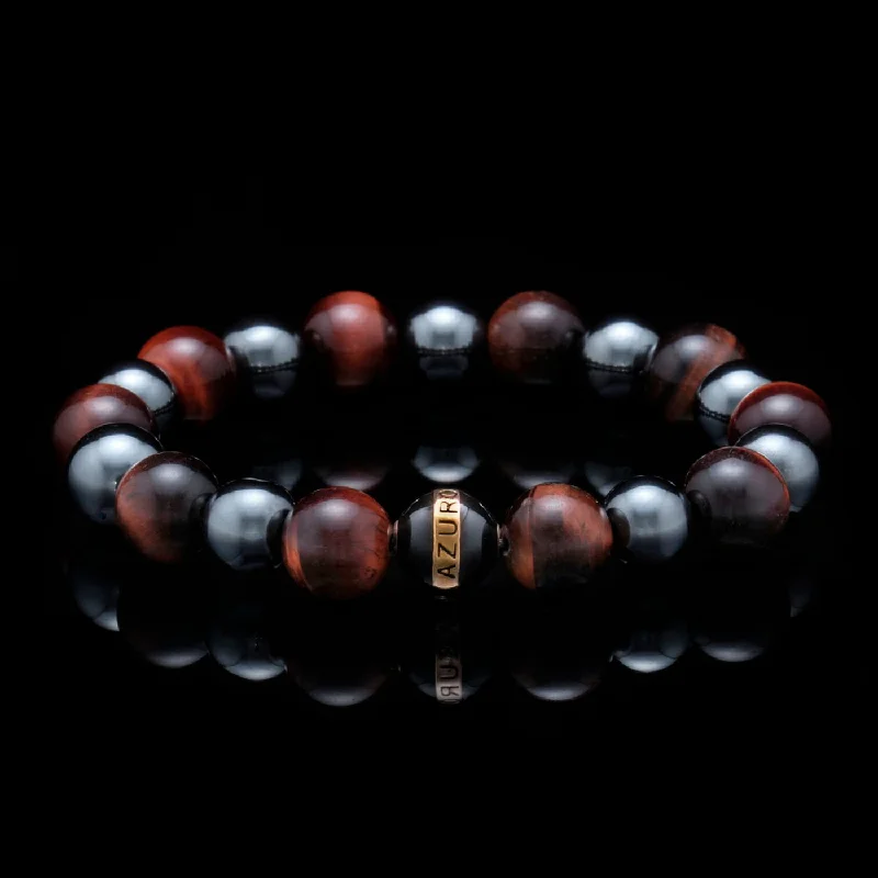 Slotted design bracelet-Maximus | 24k Gold Enamel Black Hemitite Tiger Eye Beaded Bracelet