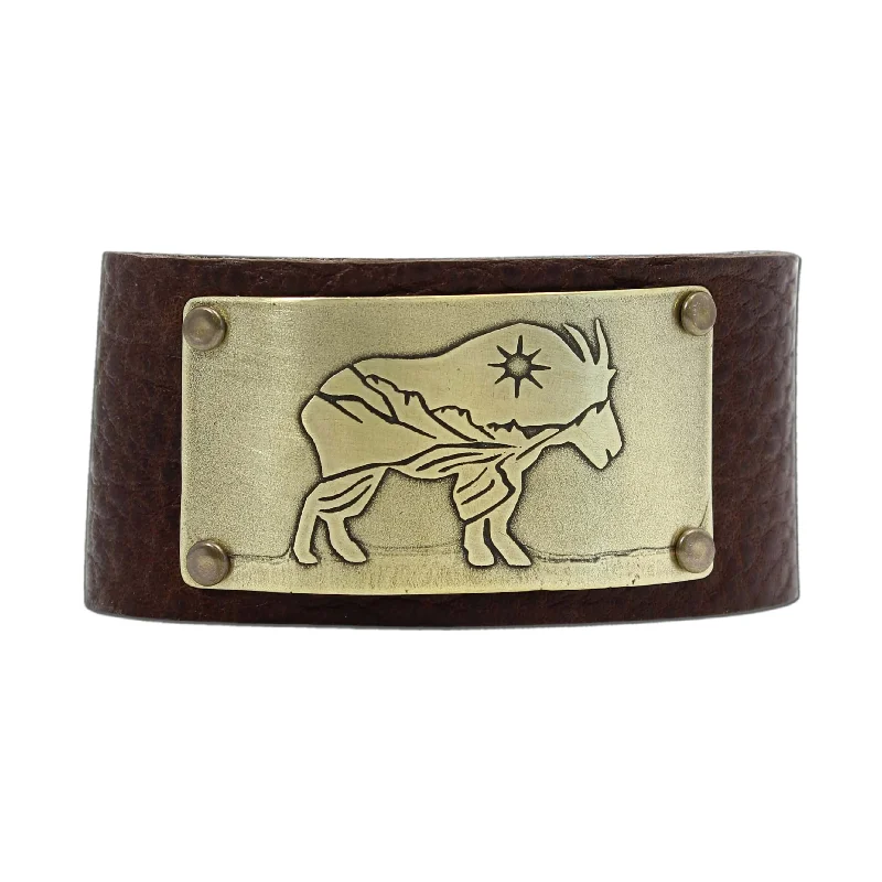 Wire-twirl bracelet-Mountain Goat in Glacier Park Leather Cuff