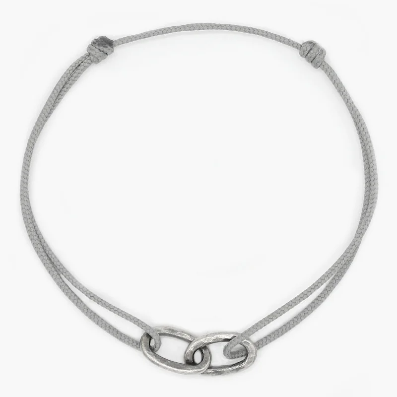 Bendable stone bracelet-Nylon Thread With Silver Double Hoop "Indah" Bracelet (Grey)