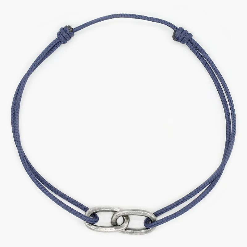 Encased stone bracelet-Nylon Thread With Silver Double Hoop "Indah" Bracelet (Ocean Blue)