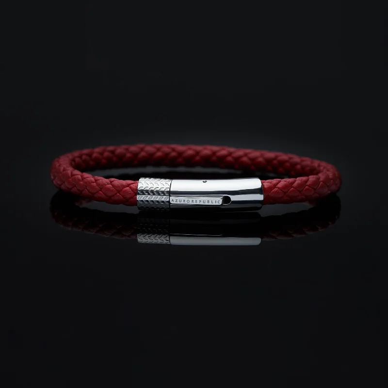 Ripple motif bracelet-Red Leather Bracelet