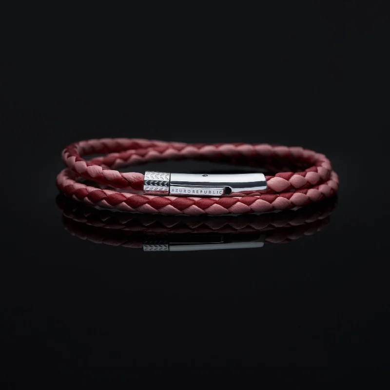 Curved gem bracelet-Red, Pink Leather Wrap Bracelet