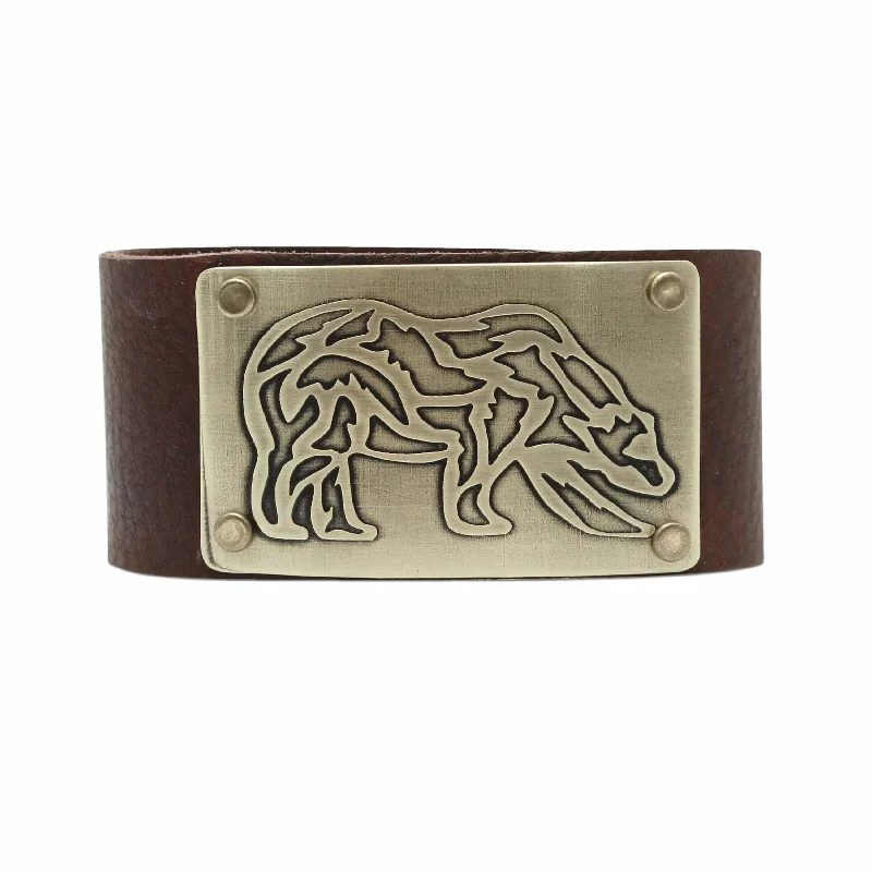 Vivid diamond bracelet-Rocky Bear Leather Cuff Bracelet