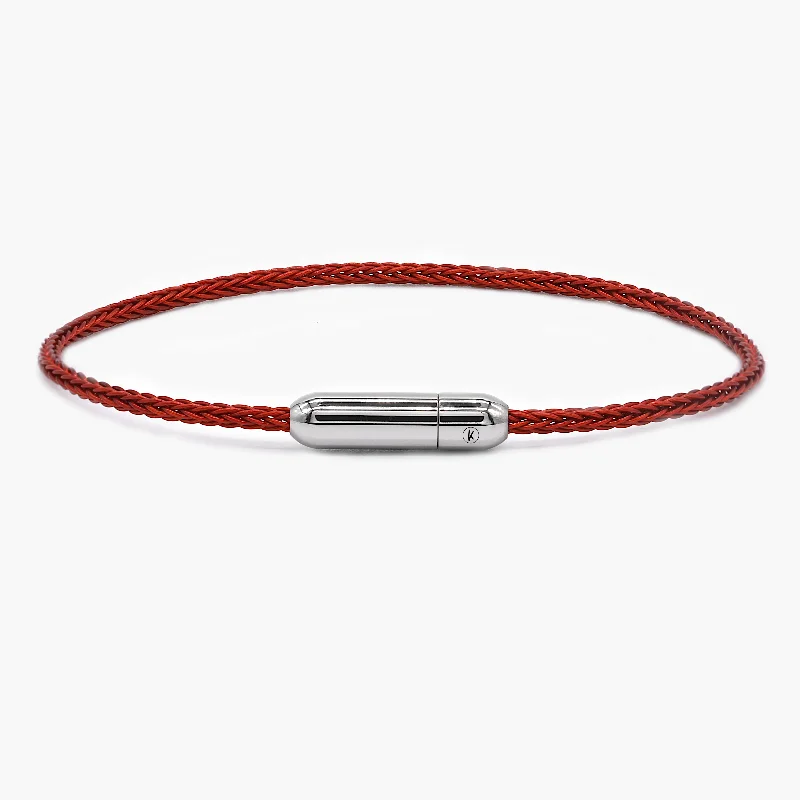 Ripple motif bracelet-Sailing Cable Bracelet With Silver Screwing Mechanism (Red)