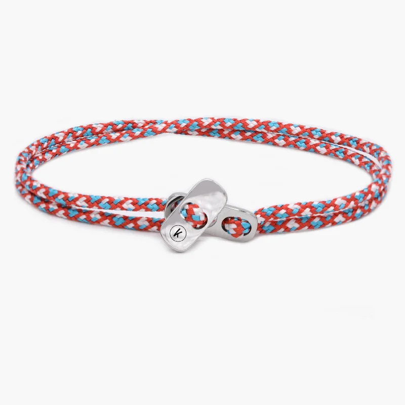 Cool aquamarine bracelet-Sailing Cord Bracelet With Silver Clasp (Red/Blue)